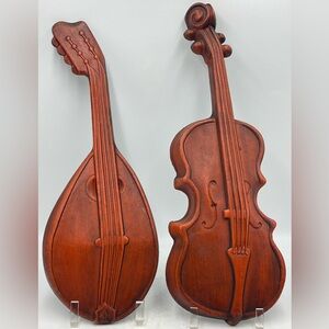 Royal: Vintage Mid Century Modern Retro Cast Metal Violin & Mandolin Wall Decor